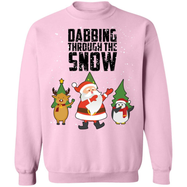 Dabbing Through The Snow Santa Christmas Shirt Crewneck Pullover Sweatshirt Light Pink S