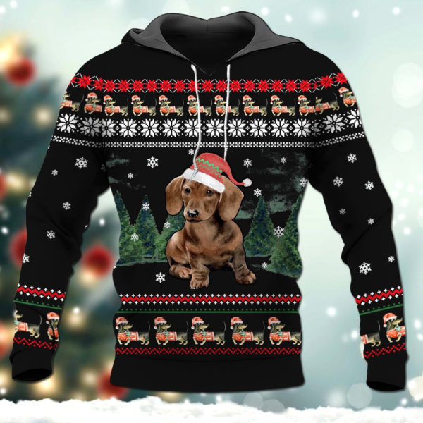 Dachshund Santa Dachshund Lover Christmas Gift All Over Print 3D Shirt 3D Hoodie Black S