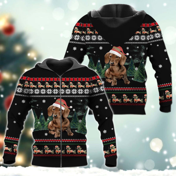 Dachshund Santa Dachshund Lover Christmas Gift All Over Print 3D Shirt 3D Zip Hoodie Black S