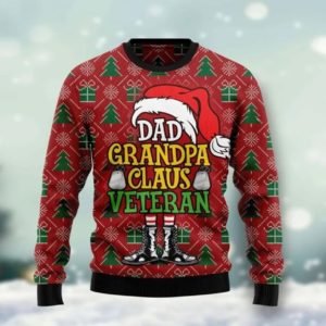 Dad Grandpa Claus Veteran Ugly Christmas Sweater AOP Sweater Red S