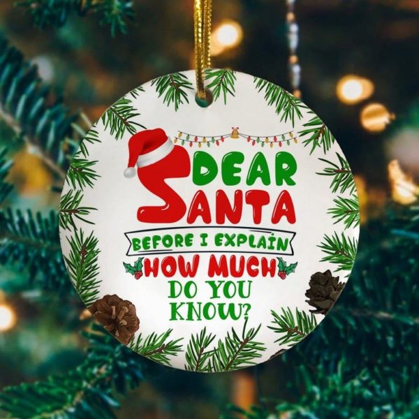 Dear Santa Before I Explain How Much Do You Know? Christmas Circle Ornament Circle Ornament White 1-pack