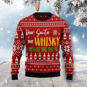 Dear Santa The Whisky Made Me Do It Funny Christmas Sweater AOP Sweater Red S