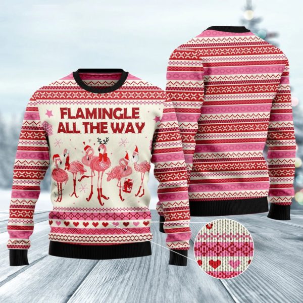 Flamingo All The Way Cute Flamingo Christmas Sweater AOP Sweater Pink S