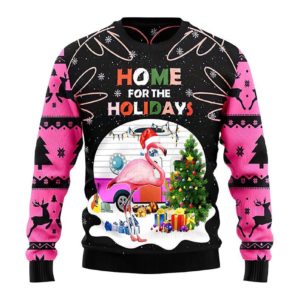 Flamingo And Gift Christmas Home For The Holidays Christmas Sweater AOP Sweater Pink S