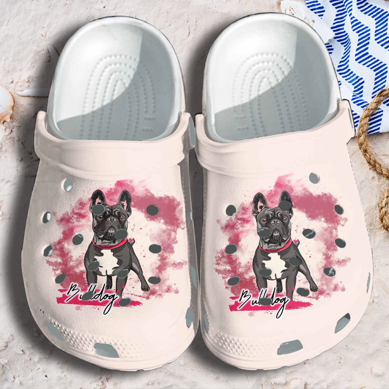 French Bulldog Funny Unisex Clog Shoes Gifts Dog Mom - Clog Shoes - Cream