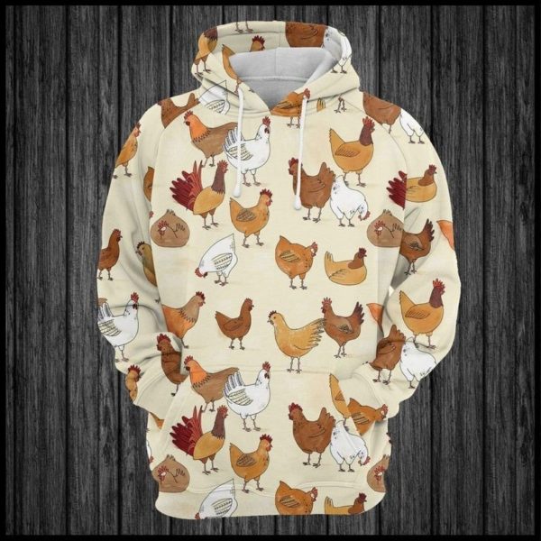 Funny Chicken Farm Chicken Family 3D Hoodie All Over Print 3D Hoodie Yellow S