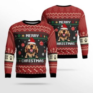 Funny Golden Retriever Merry Christmas Sweater AOP Sweater Red S