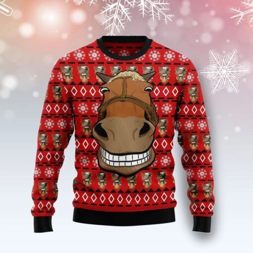 Funny Horse Smile Horse Christmas 3D Sweater AOP Sweater Red S