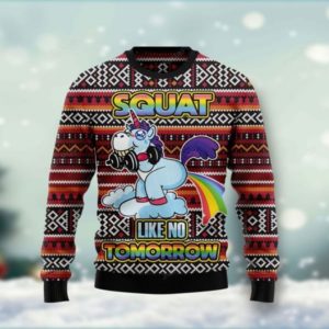 Funny Unicorn Gym Squat Like No Tomorrow Christmas Sweater AOP Sweater Maroon S