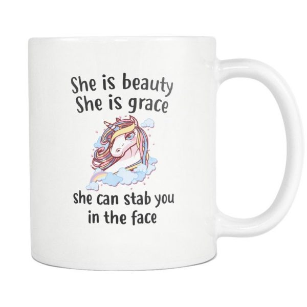 Funny Unicorn She Can Stab You In The Face Coffee Mug Mug 11oz White One Size