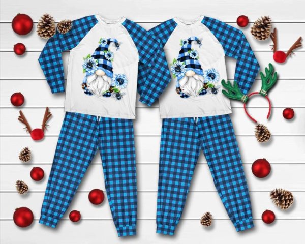 Gnome Flower Christmas Gift Pajamas Set Adult Pajamas Set Blue XS