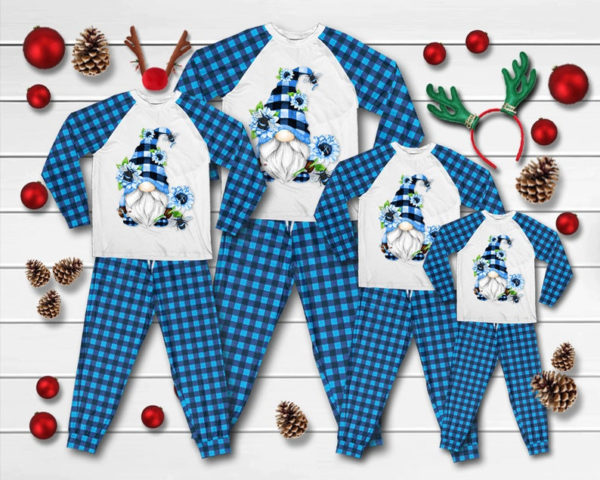 Gnome Flower Christmas Gift Pajamas Set Kid Pajamas Set Blue 2Y