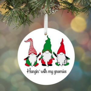 Gnome Hangin' With My Gnomies Christmas Circle Ornament Circle Ornament White 1-pack