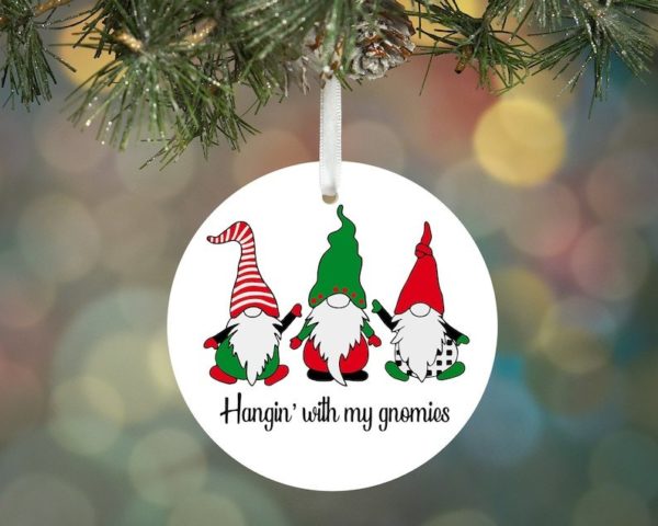Gnome Hangin' With My Gnomies Christmas Circle Ornament Circle Ornament White 1-pack