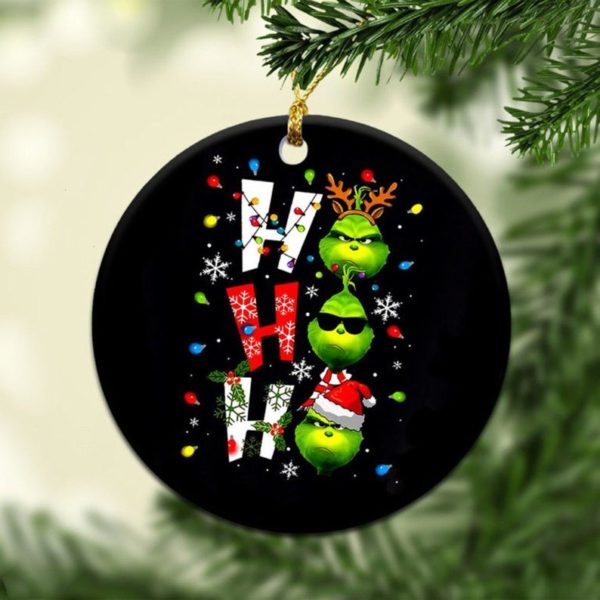 Grinch Ho Ho Ho Merry Christmas Circle Ornament Circle Ornament Black 1-pack