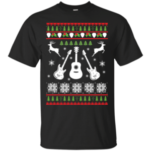 Guitar Lover Reindeer Christmas Shirt Unisex T-Shirt Black S