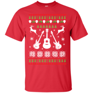 Guitar Lover Reindeer Christmas Shirt Unisex T-Shirt Red S