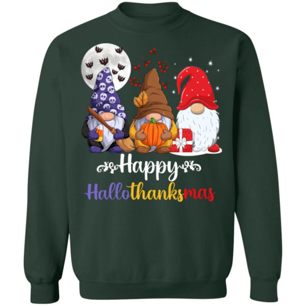 Happy Hallothanksmas Gnomes 202 Family Christmas Shirt Crewneck Sweatshirt Forest Green S