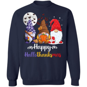 Happy Hallothanksmas Gnomes 202 Family Christmas Shirt Crewneck Sweatshirt Navy S
