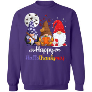 Happy Hallothanksmas Gnomes 202 Family Christmas Shirt Crewneck Sweatshirt Purple S