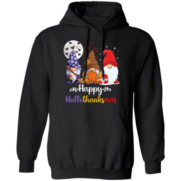 Happy Hallothanksmas Gnomes 202 Family Christmas Shirt Hoodie Black S