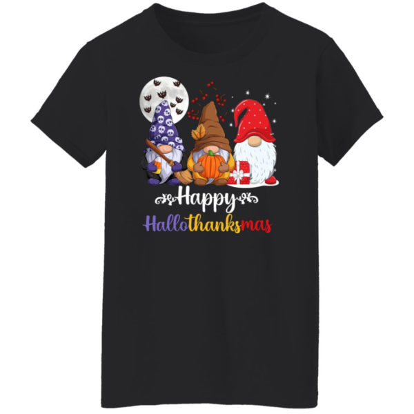 Happy Hallothanksmas Gnomes 202 Family Christmas Shirt Ladies T-Shirt Black S