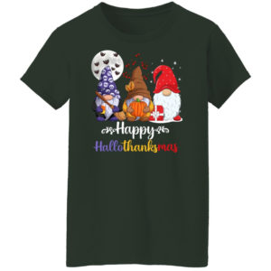 Happy Hallothanksmas Gnomes 202 Family Christmas Shirt Ladies T-Shirt Forest Green S