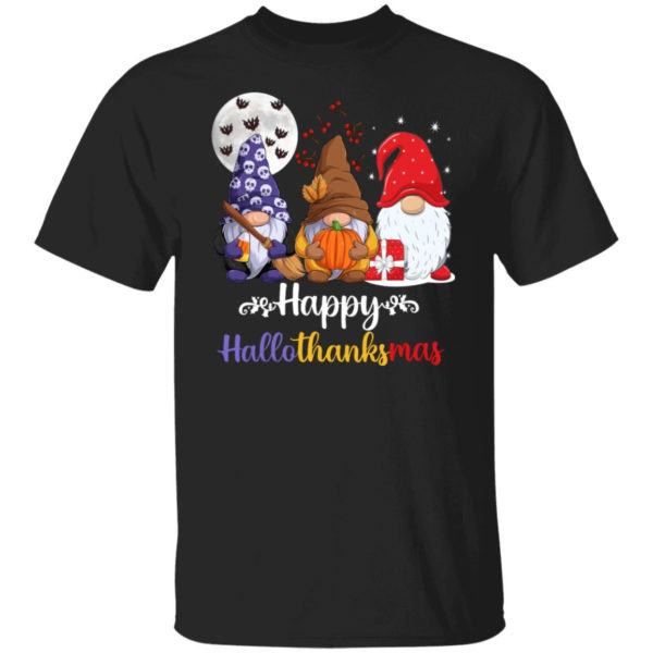 Happy Hallothanksmas Gnomes 202 Family Christmas Shirt Unisex T-Shirt Black S