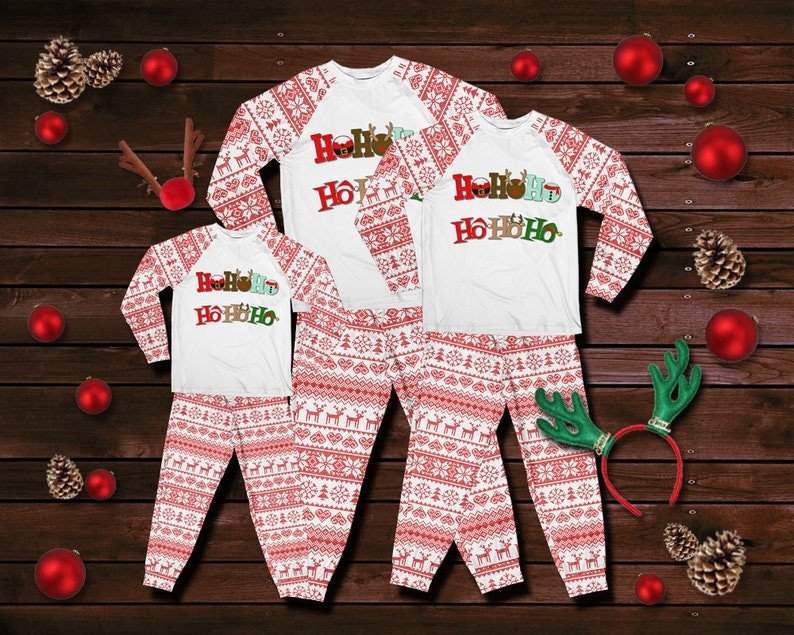 Ho Ho Ho Funny Christmas Pajamas Family Set Adult Pajamas Set White XS