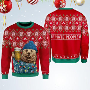 I Hate People Ugly Bear And Big Cup Beer Christmas All Over Print 3D Shirt 3D Sweatshirt Red S