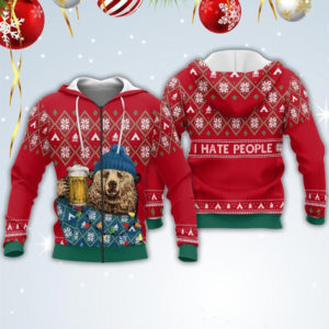 I Hate People Ugly Bear And Big Cup Beer Christmas All Over Print 3D Shirt 3D Zip Hoodie Red S