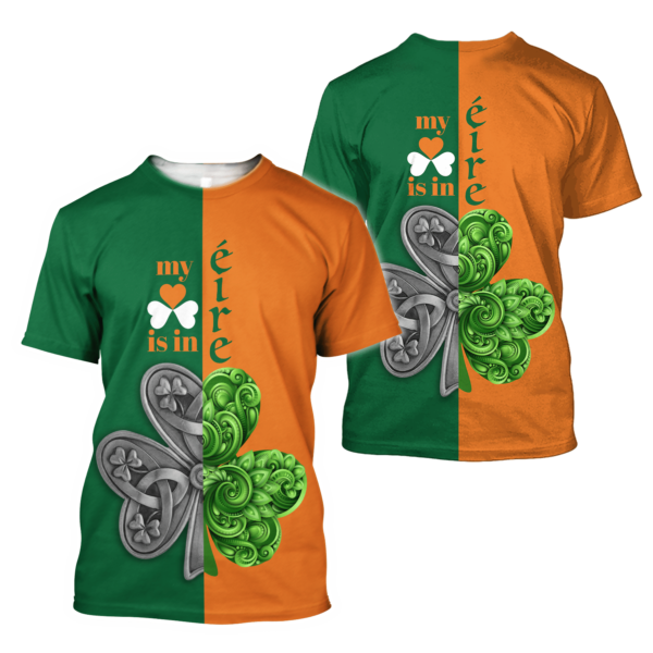 Irish Saint Patrick’s Day Shamrock Celtic Cross All Over Print 3D Shirt 3D T-Shirt Green S