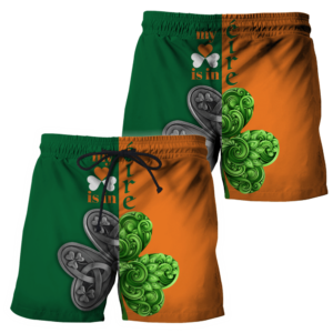 Irish Saint Patrick’s Day Shamrock Celtic Cross All Over Print 3D Shirt Short Pant Green S