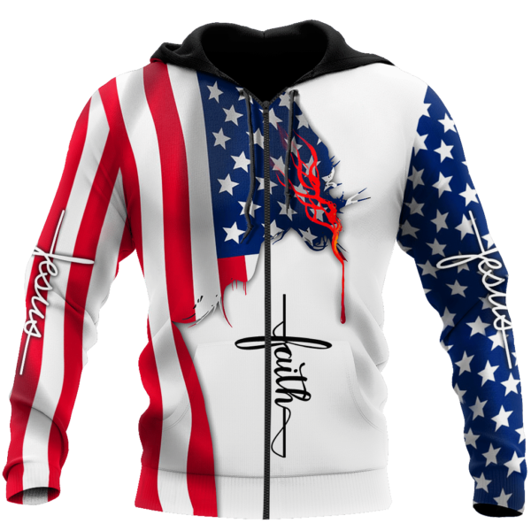 Jesus American Faith One Nation Under God All Over Print 3D Shirt 3D Zip Hoodie White S