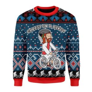 Jesus Riding Bicycle Christ On A Bike! Christmas Sweater AOP Sweater Navy Blue S