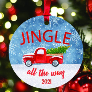 Jingle All the Way Red Car Christmas Circle Ornament product photo 1