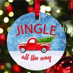 Jingle All the Way Red Car Christmas Circle Ornament Circle Ornament Red 1-pack