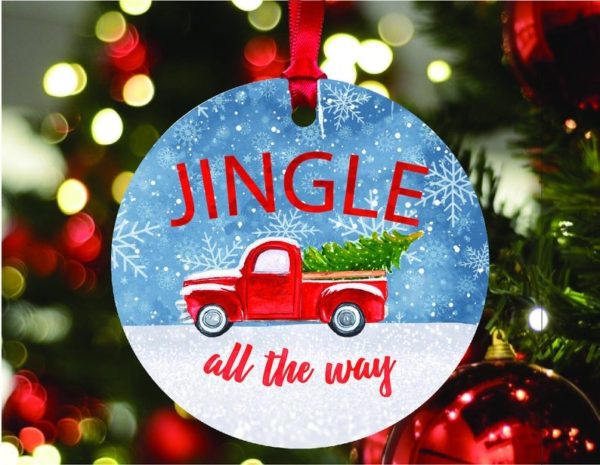 Jingle All the Way Red Car Christmas Circle Ornament Circle Ornament Red 1-pack