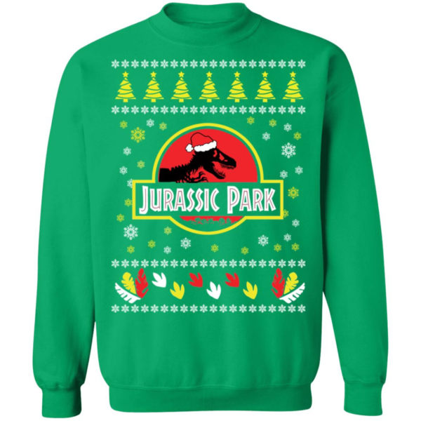 Jurassic Park Ugly Dinosaur Santa Christmas Sweatshirt Christmas Sweatshirt Irish Green S