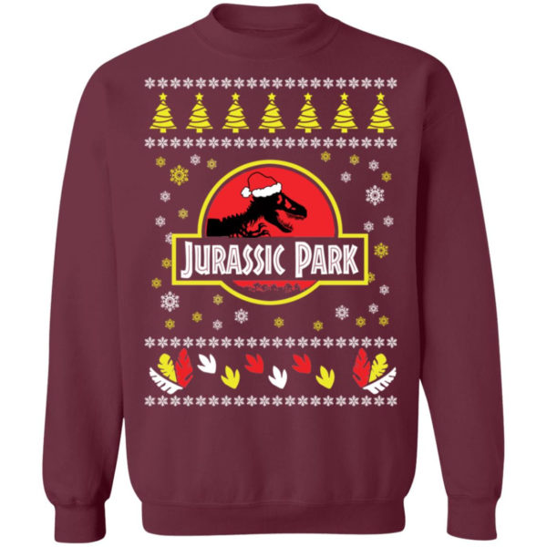 Jurassic Park Ugly Dinosaur Santa Christmas Sweatshirt Christmas Sweatshirt Maroon S