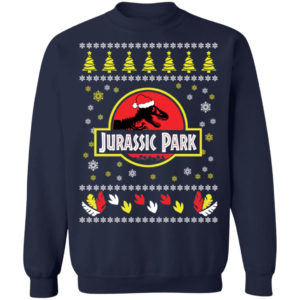Jurassic Park Ugly Dinosaur Santa Christmas Sweatshirt Christmas Sweatshirt Navy S