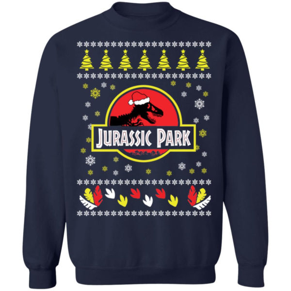 Jurassic Park Ugly Dinosaur Santa Christmas Sweatshirt Christmas Sweatshirt Navy S