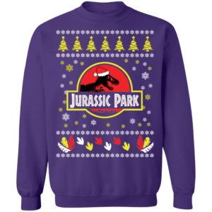 Jurassic Park Ugly Dinosaur Santa Christmas Sweatshirt Christmas Sweatshirt Purple S