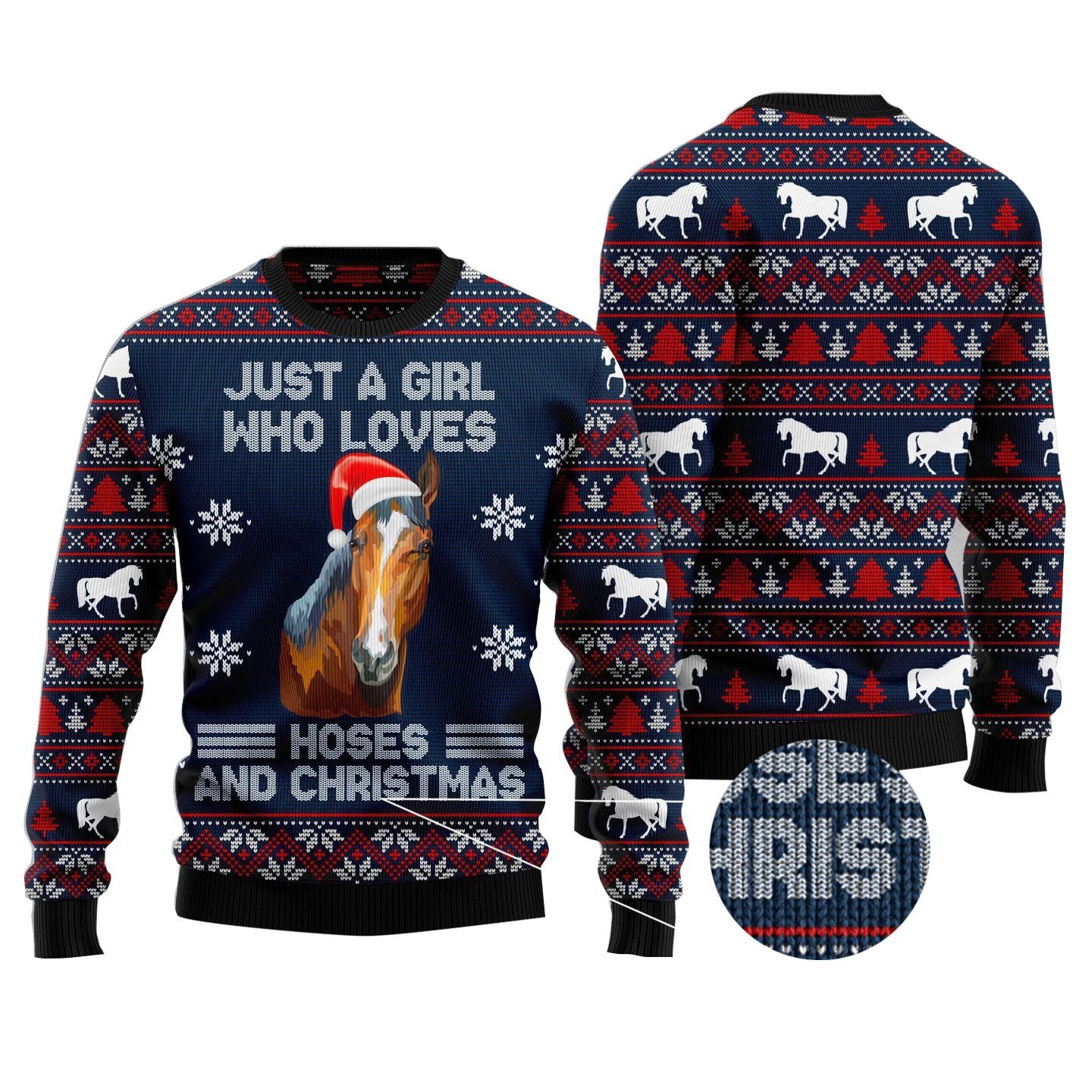 Just A Girl Who Love Horse And Christmas Christmas 3D Sweater AOP Sweater Navy S