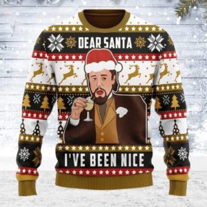 Leo Laughing Dear Santa I've Been Nice Christmas Sweater AOP Sweater Yellow S