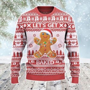 Let's Get Baked Gingerbread Man Christmas Sweater AOP Sweater Pink S