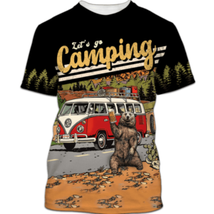 Let's Go Camping Ugly Bear Drink Beer 3D T-shirt Hawaii Shirt 3D T-Shirt Black S