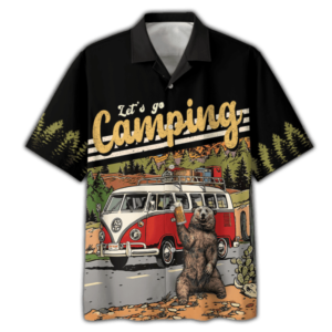 Let's Go Camping Ugly Bear Drink Beer 3D T-shirt Hawaii Shirt Hawaiian Shirt Black S