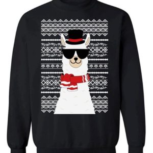 Llama Boss Wear Glasses Ugly Llama Christmas Sweatshirt Sweatshirt Black S