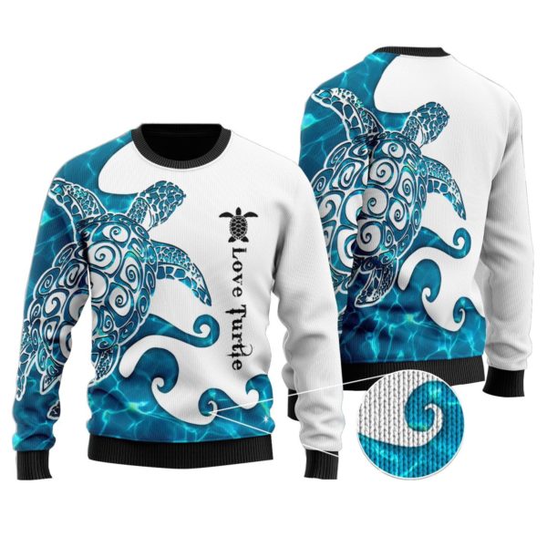 Love Turtle Ocean Sea Christmas 3D Sweater AOP Sweater Blue S